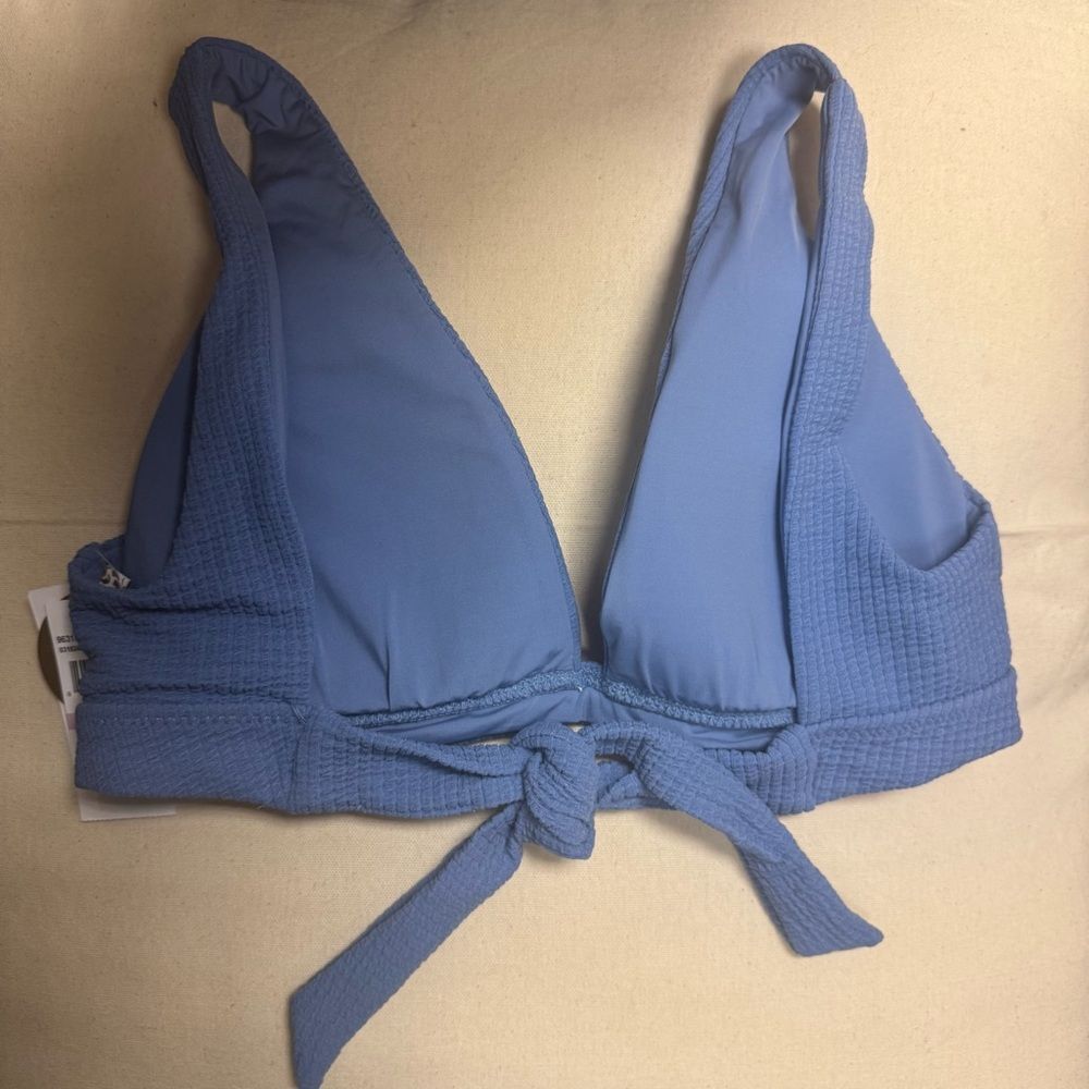 BECCA Pucker Up Halter Bikini Top Mist Blue Adjustable Tie Back D XL NWT - Picture 10 of 10